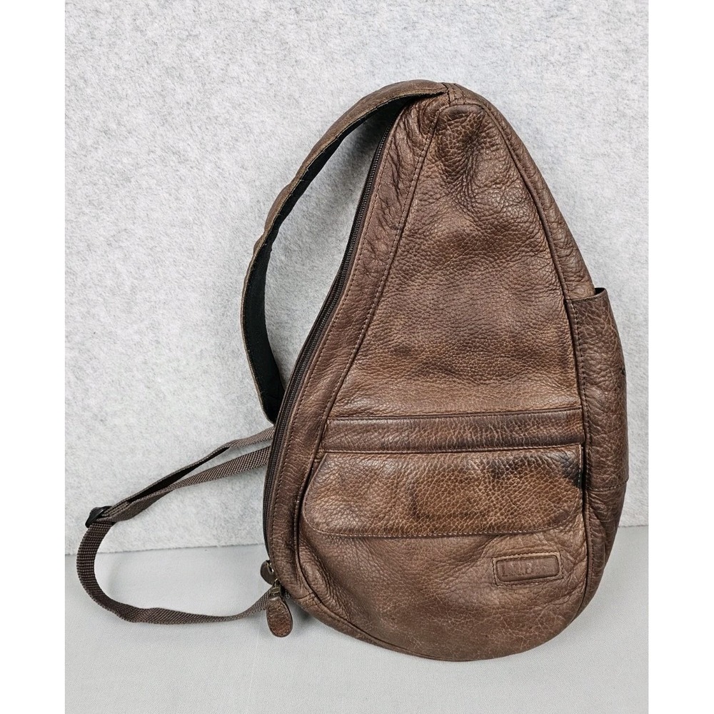 LL Bean Ameribag Leather Brown Healthy Back Crossbody Sling Bag Backpack Brown
